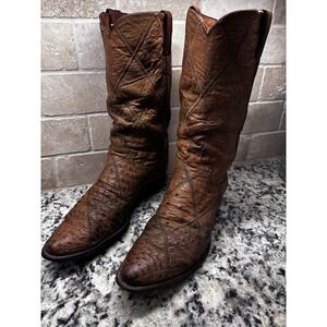 VTG Justin Boots Ostrich Leather Brown Women's 11A Western Cowgirl Chore Barn